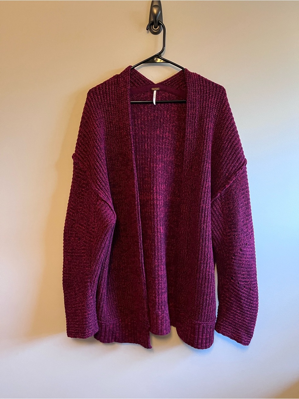 Free People Open-Front Chunky Cardigan in Burgundy - Picture 2 of 7